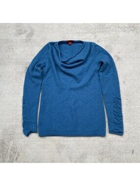 Saffron Womens Size Small Cashmere Cowl Neck Draped Sweater Blue Pullover